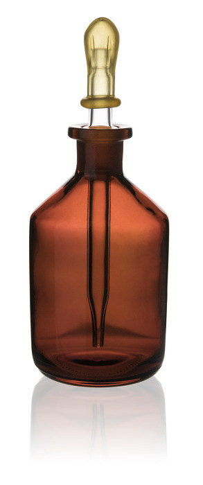 滴瓶, 钠钙玻璃, 棕色, 带滴管和橡胶帽