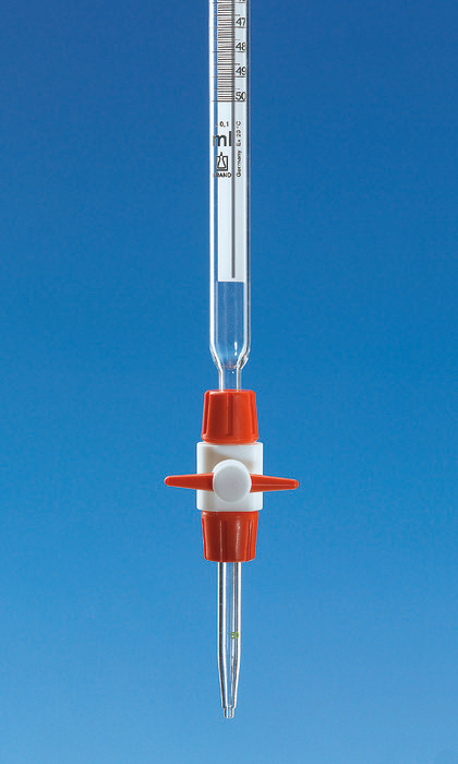 紧凑-滴定管, SILBERBRAND, B级, 硼 3.3, 带 PTFE 旋塞, 黑色 Schellbach 条