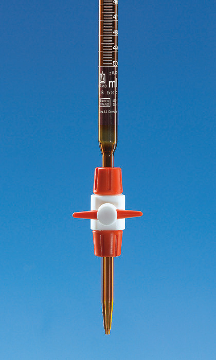 紧凑-滴定管, SILBERBRAND, B级, 硼 3.3, 棕色, 带 PTFE 旋塞