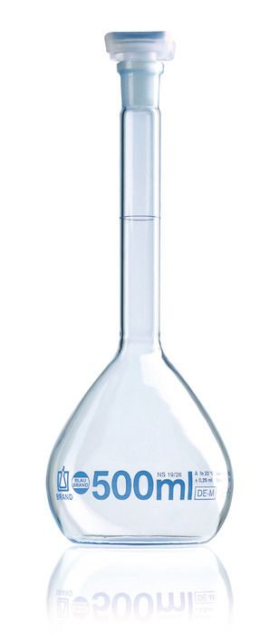 容量瓶, BLAUBRAND®, A级, DE-M, 硼 3.3, 带 PP/PE 塞, ISO 批次证书