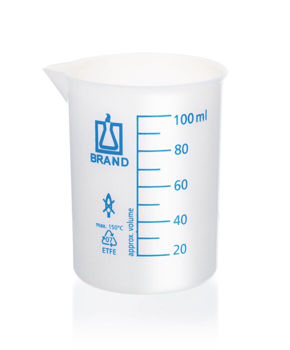 烧杯, 低型, ETFE, 蓝色刻度, 含尖嘴
