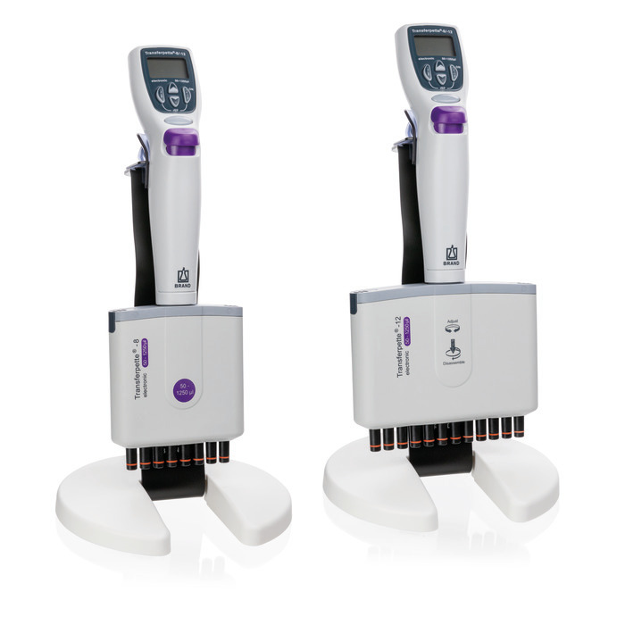 多通道微量移液器, 含独立支架, Transferpette® -8/12 电动, 50 - 1.250 µl, DE-M